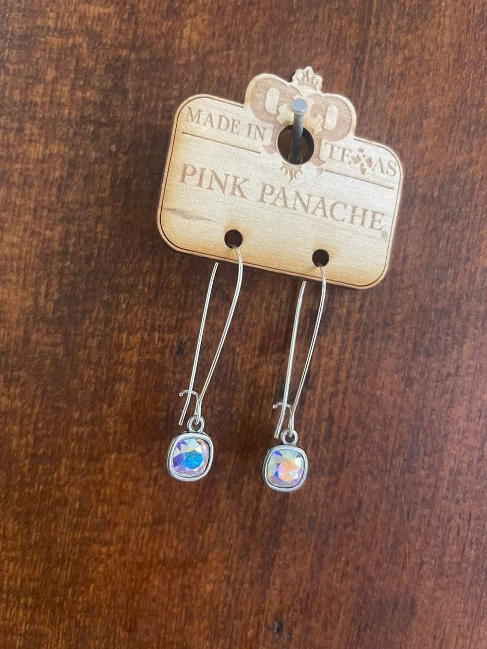 Pink Panache Silver Drop Earrings with Iridescent Crystal